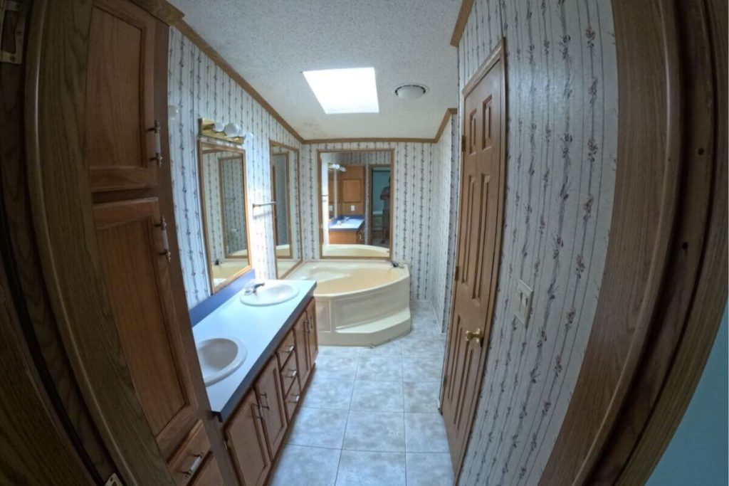 Cottage #9 - Full Bathroom #1 with Double Sink Vanity, Tub, and Shower