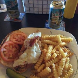 Chicken Strip Melt and Fries at Allen's Bay Lodge