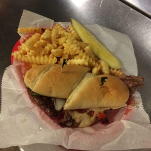 Philly Ribeye Sandwich and Fries at Allen's Bay Lodge & Grill at Sunset Cove Resort on Cass Lake